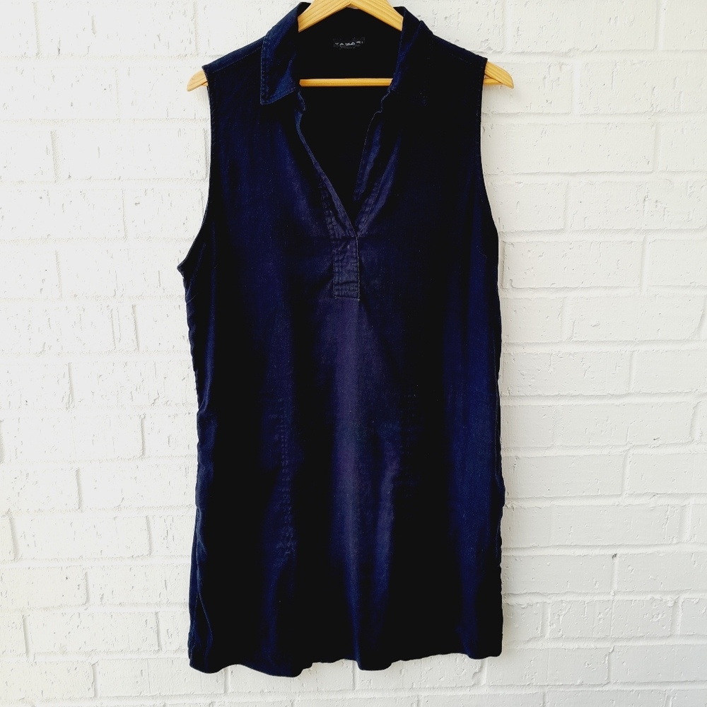 Tahari Shirt Tunic Dress Blue Sleeveless Pockets Linen Blend Sz:12